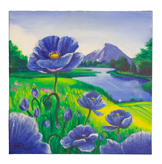 Blue Himalayan Poppies - 12"x12" - Original Acrylic on Canvas