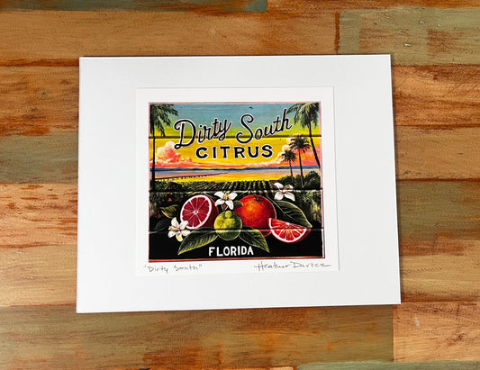 Signed Art Print - Dirty South Citrus - Vintage Citrus Label