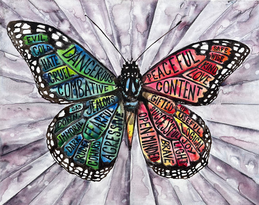 Butterfly - Opposing Forces - Original Watercolor Painting on Canvas