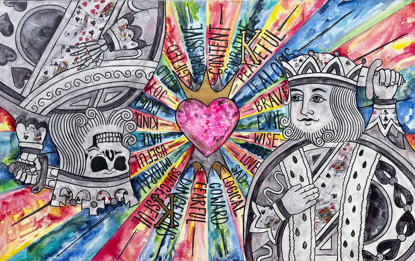 King of Hearts - Opposing Forces - Original Watercolor Painting